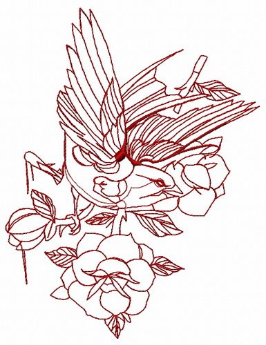 Bird and roses 2 machine embroidery design