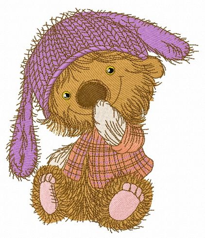 Bear in knitted bunny hat embroidery design