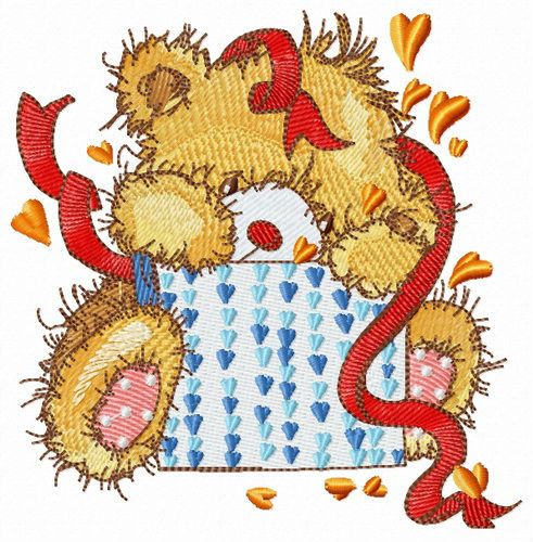 Teddy bear with confetti machine embroidery design