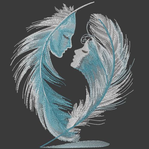 Two feathers write one love story embroidery design