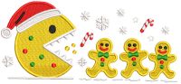 Pac Man Christmas embroidery design