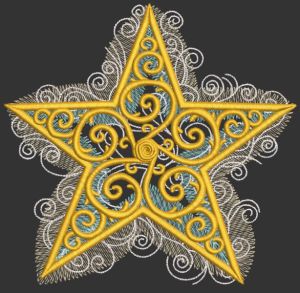 Desenho de bordado de estrela de Natal em ouro vintage
