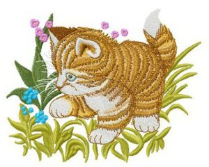 Cat playing in grass embroidery design