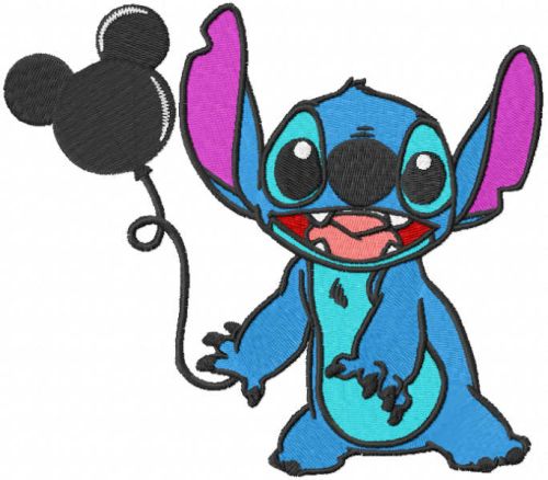 Stitch with mickey balloon embroidery design
