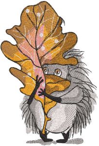 Hedgehog with an oak leaf embroidery design