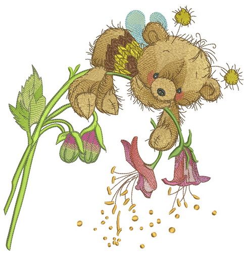 Teddy bear bee machine embroidery design