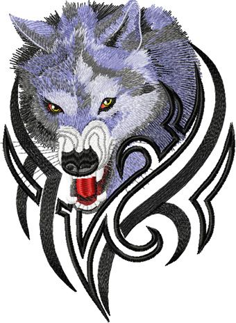 Tribal wolf machine embroidery design