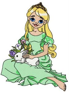 Princess with rabbit embroidery design