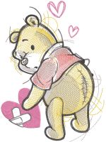 Winnie the pooh sick heart embroidery design