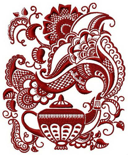 Decorative teapot machine embroidery design