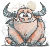 Highland cow sketch embroidery design