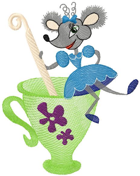 Mouse and pot free machine embroidery design