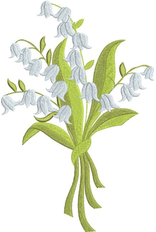Lilies of the valley spring bouquet embroidery design