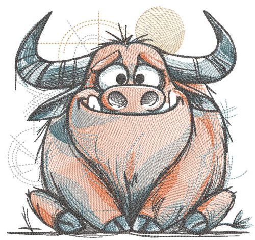 Highland cow sketch embroidery design