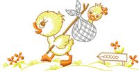 Happy walking duck embroidery design