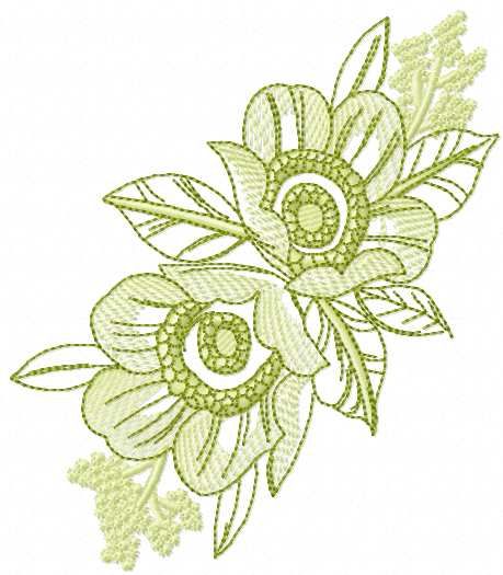 Green flowers free machine embroidery design