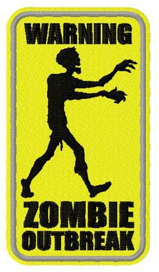 Warning zombie outbreak sign machine embroidery design