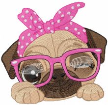 Pug dog in pink glasses