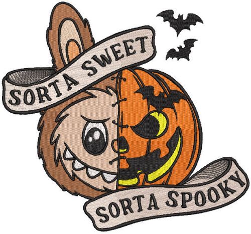 Labubu Halloween pumpkin embroidery design