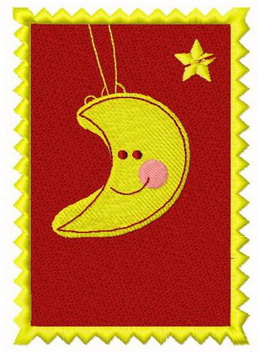 Postage stamp moon and star machine embroidery design