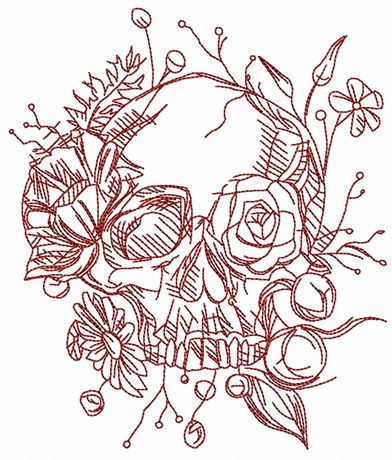 Skull overgrown with flowers 3 machine embroidery design