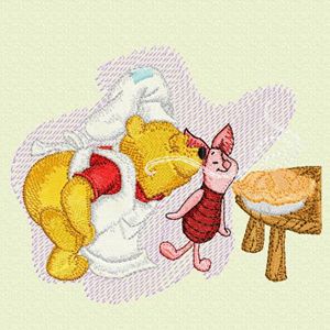 Pooh Piglet cook machine embroidery design