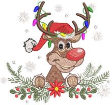 Reindeer santa hat spruce branch embroidery design