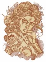 Girl with Barbie tattoo embroidery design