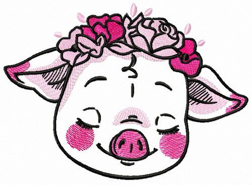 Shy piggy machine embroidery design