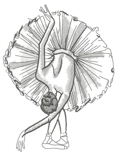 Graceful ballet dance sketch machine embroidery design