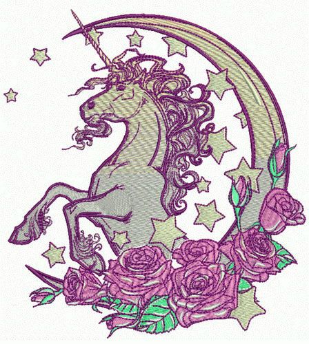 Moonlight unicorn machine embroidery design