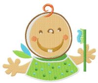 Brushing first teeth embroidery design