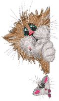 Cat mouse peeking around corner embroidery design
