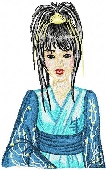 Geisha in Blue machine embroidery design