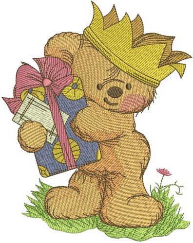 Teddy bear the king machine embroidery design