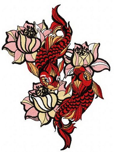 Water lilies and koi 3 machine embroidery design