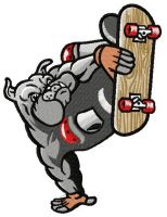 Bulldog on skateboard embroidery design