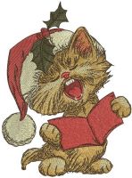 Cat sings Christmas carols embroidery design