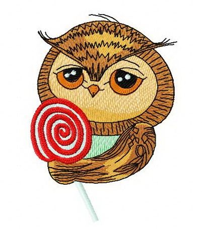 Owl with lollipop 3 machine embroidery design