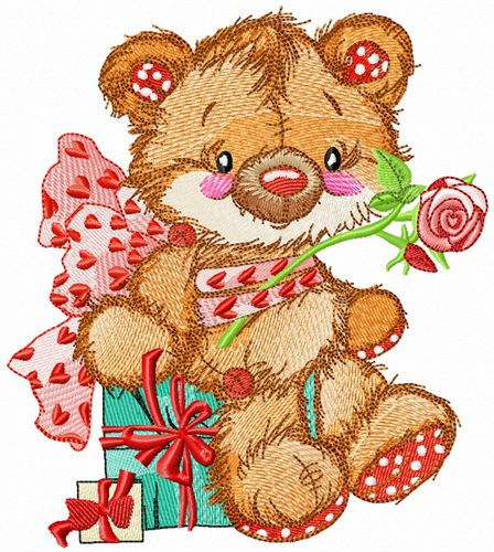 Old bear toy present machine embroidery design