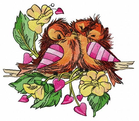 Loving couple of sparrows machine embroidery design
