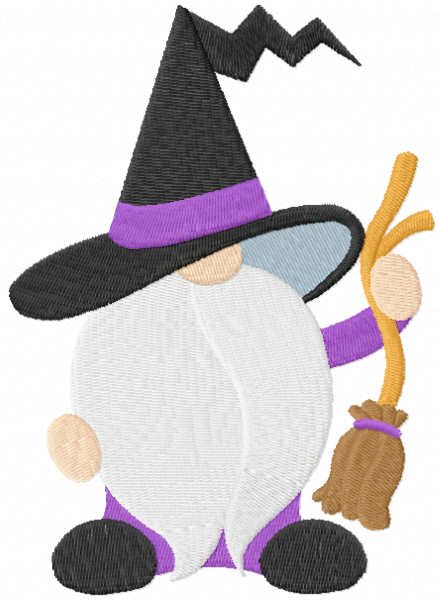 Halloween gnome with broom embroidery design