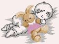 Sleeping baby with bunny toy embroidery design