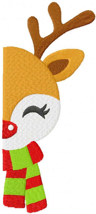 Deer rudolph in a scarf half muzzle embroidery design