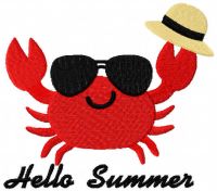 Hello summer crab free embroidery design