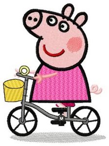 Pig cyclist embroidery design