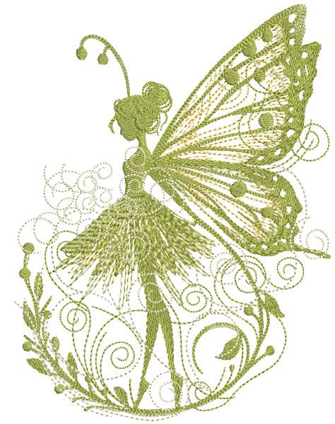 Green meadow fairy embroidery design