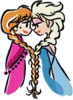 Anna Elsa color sketch embroidery design