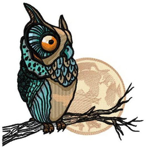 Owl watching moon machine embroidery design