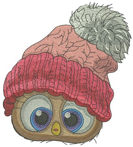 Bird in knitted hat machine embroidery design
